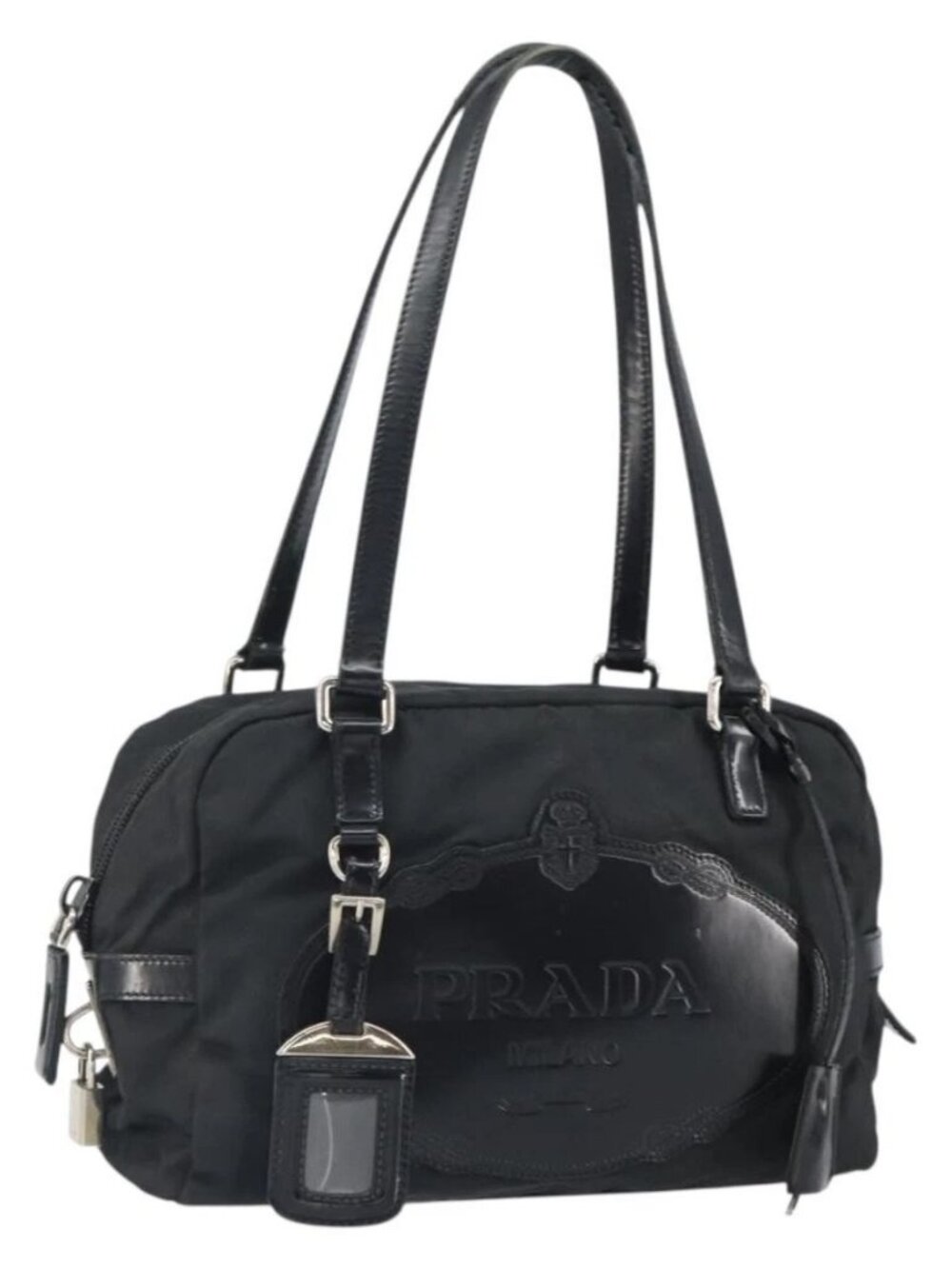 PRADA Hand Bag Nylon Black Silver Auth ka1246